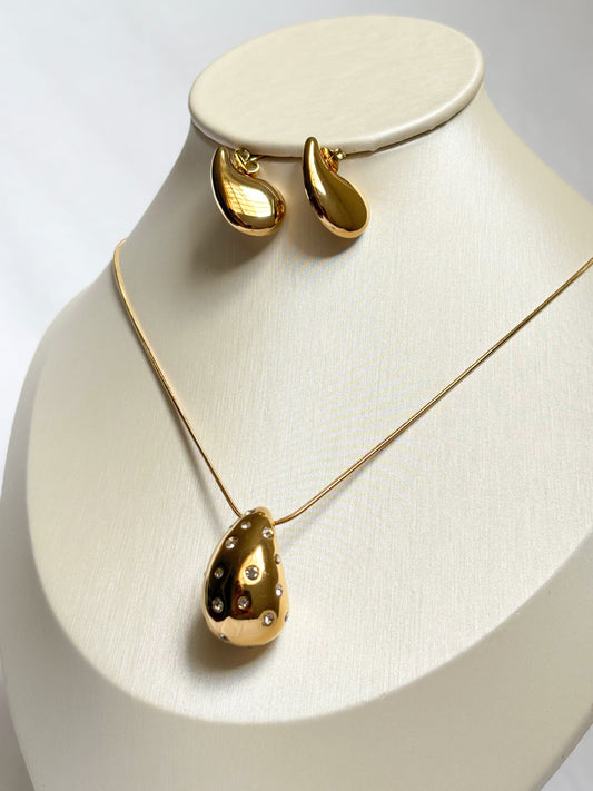 Collar & Aretes gotas brillito dorado