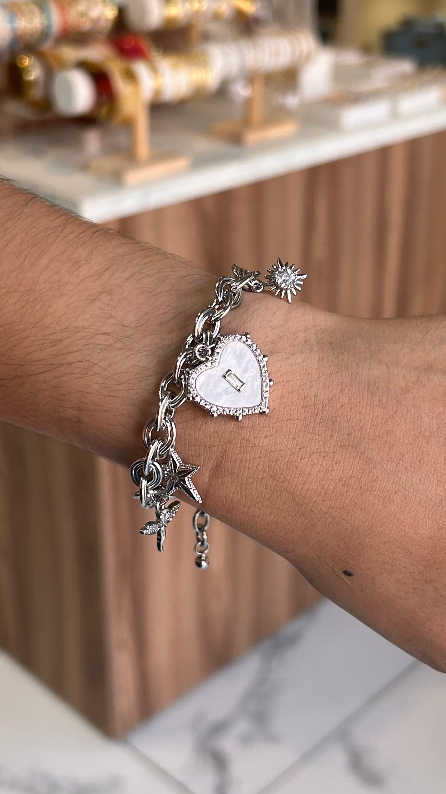 pulsera charm de corazon plata