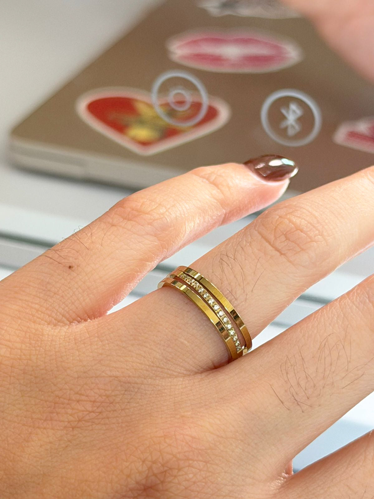 Anillo triple banda con brillito