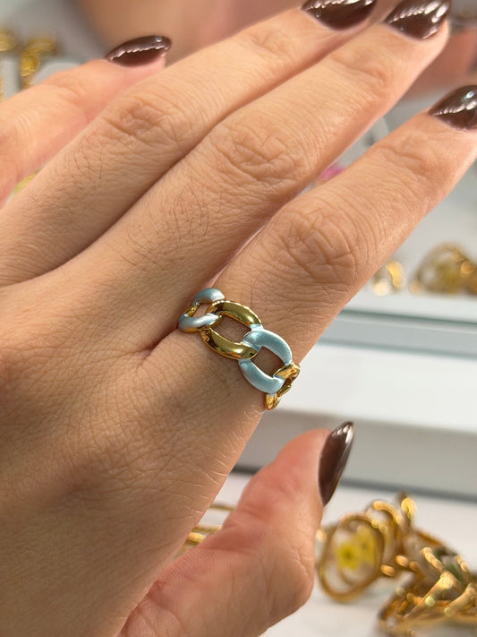 Anillo cadena azul dorado