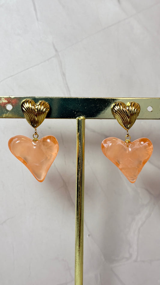Aretes corazón acrílico naranja