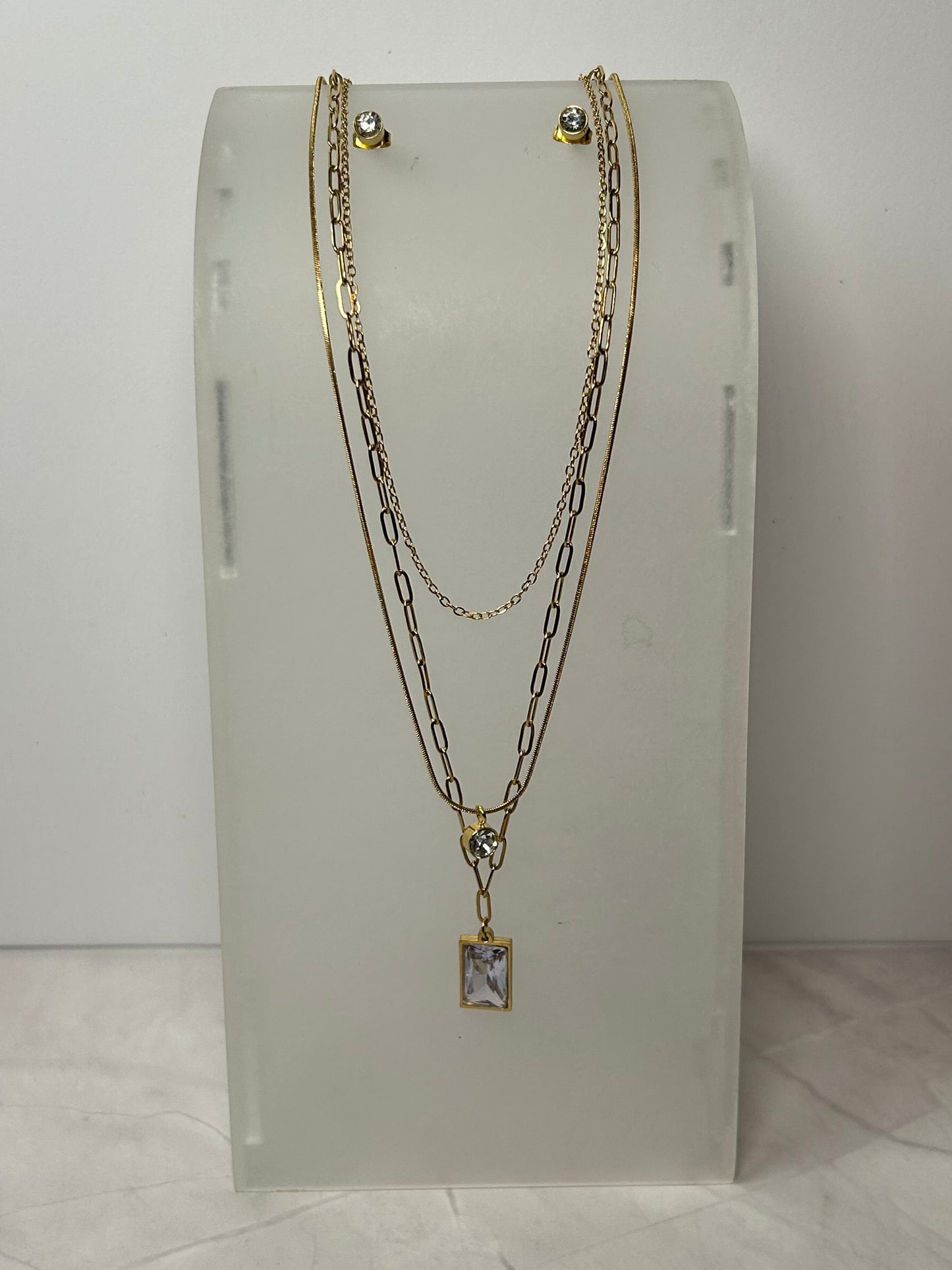 Collar & Aretes trio brillante