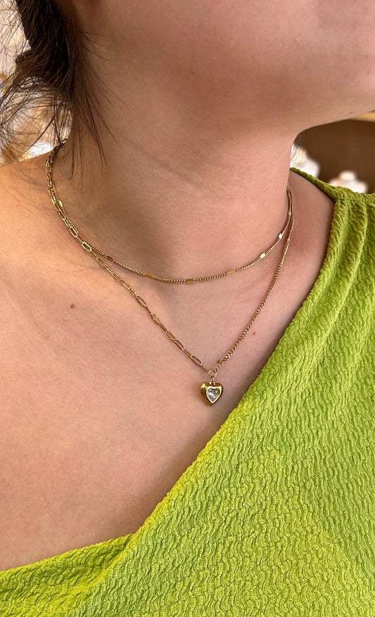 Collar doble dije de corazones cristal