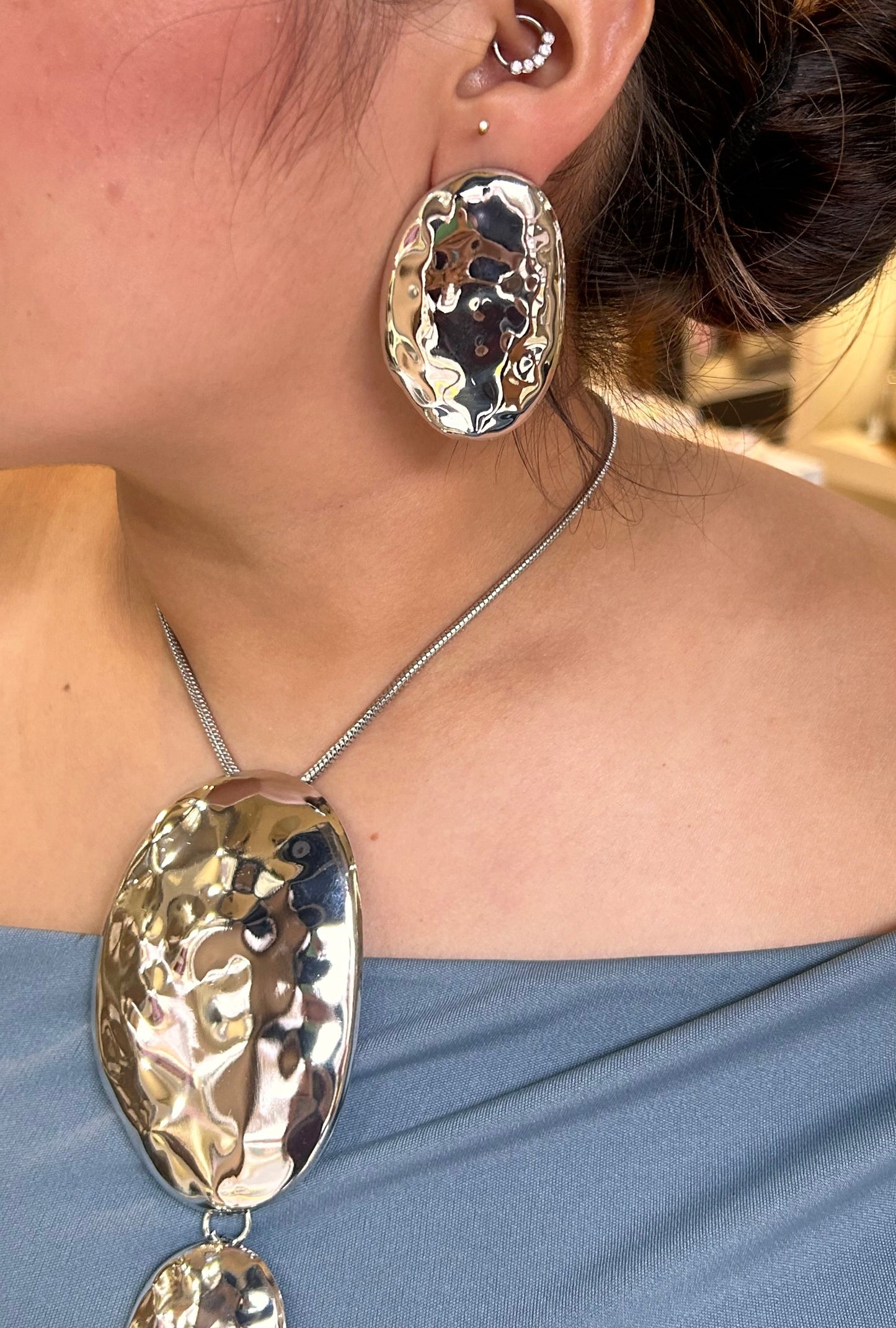 Collar & Aretes Maxi Stones plata