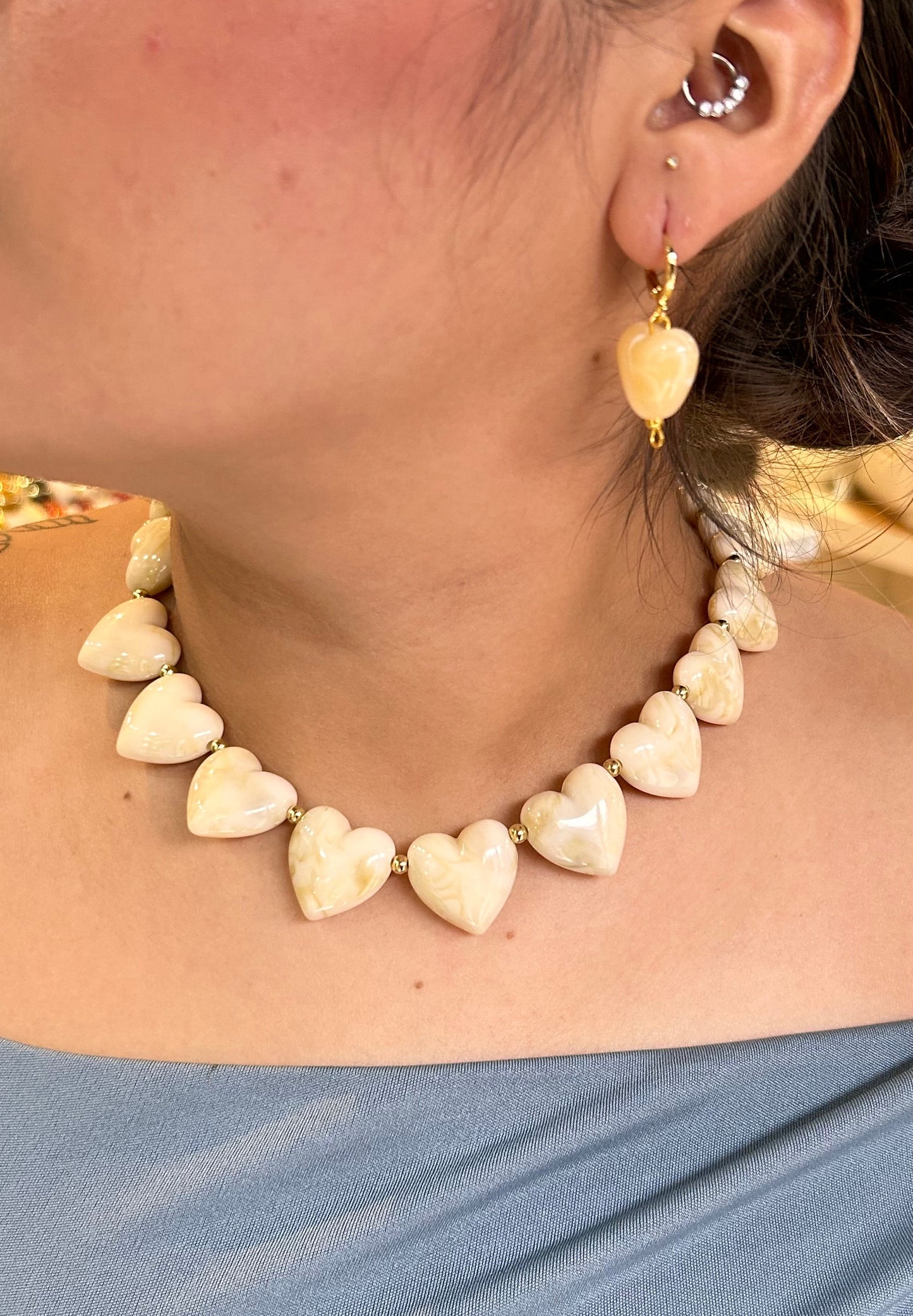 Collar corazon blanco chunky