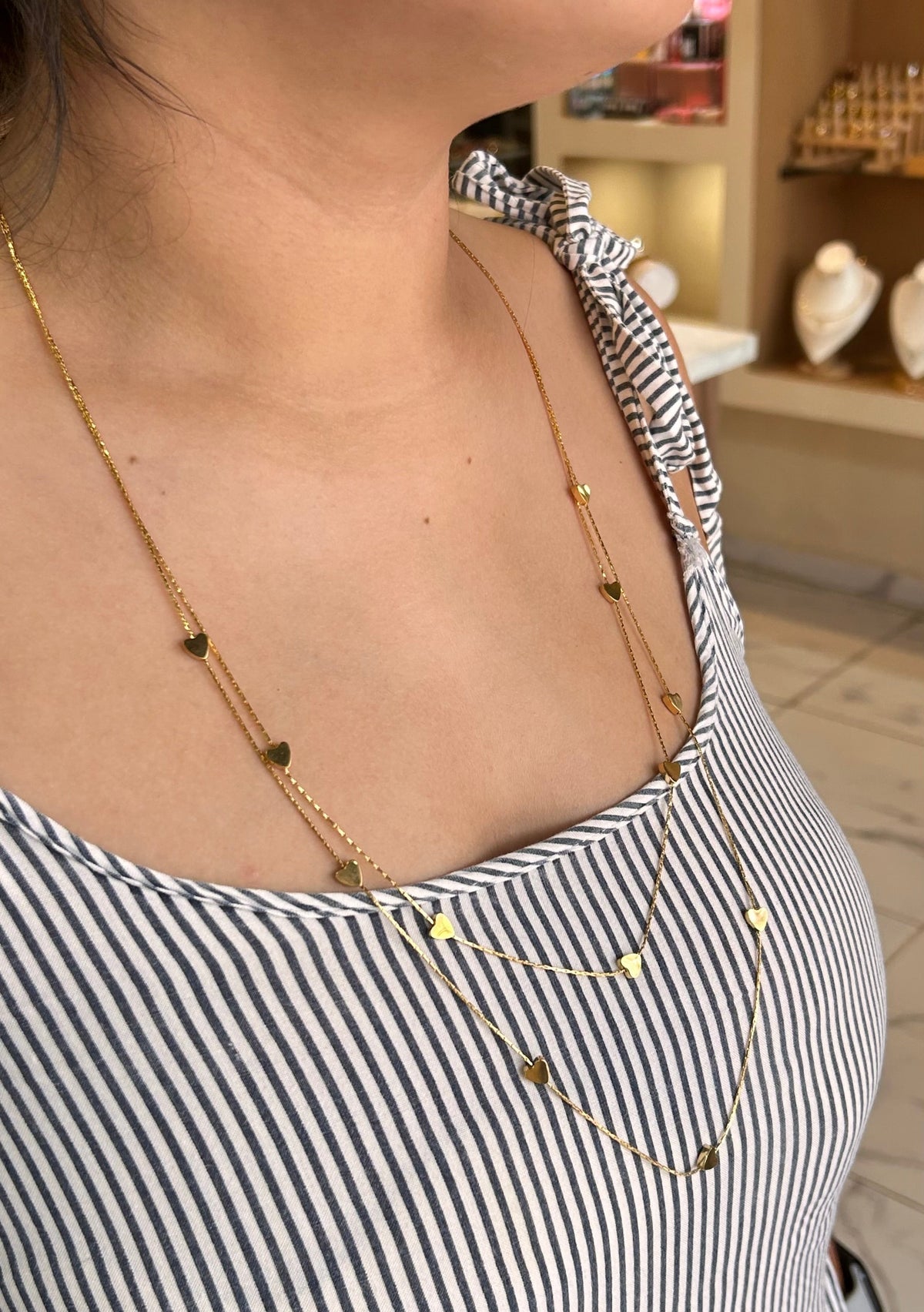 Collar & Aretes doble corazon mini dorado