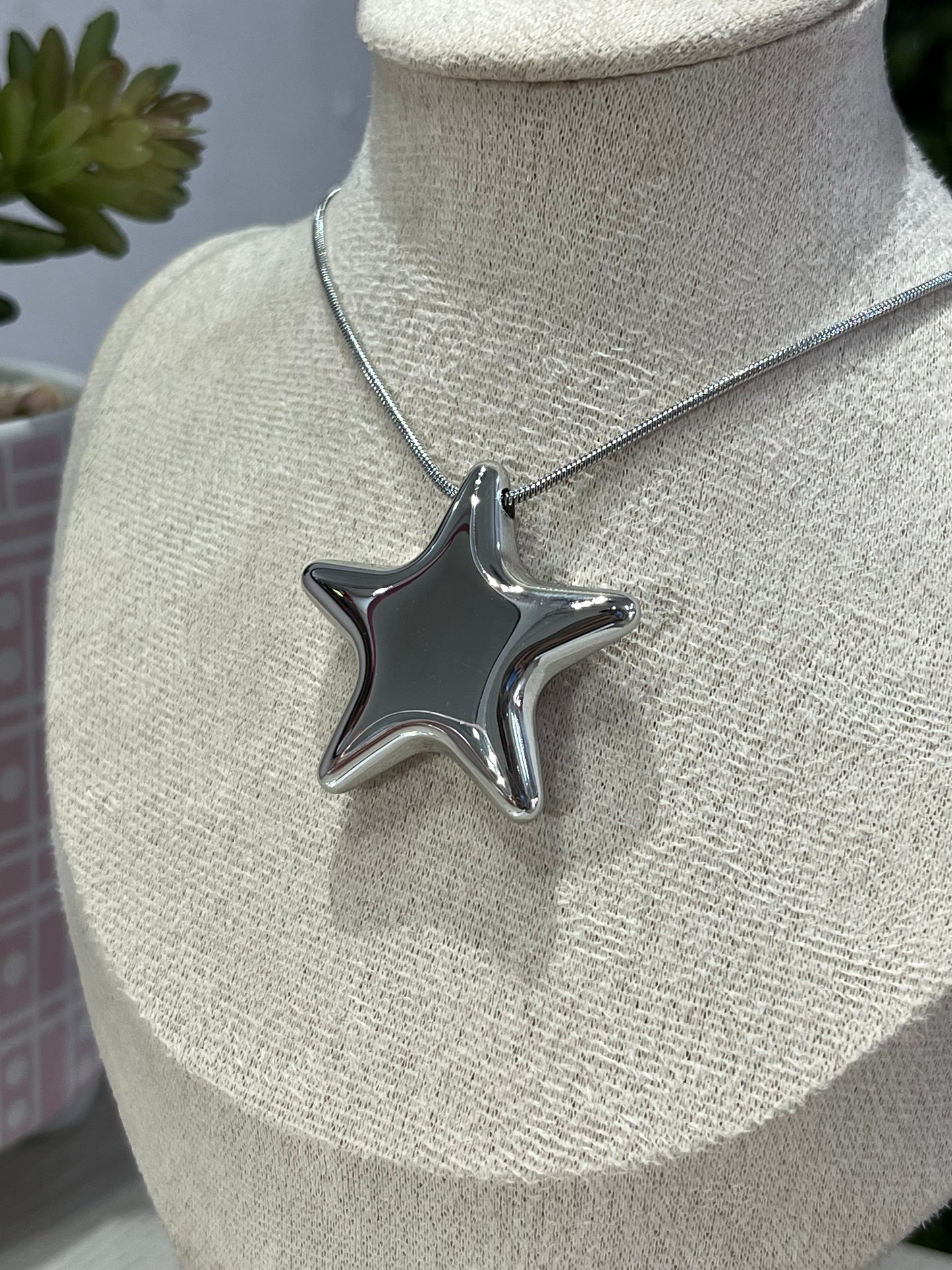 Collar Estrella Xl Globo Plata