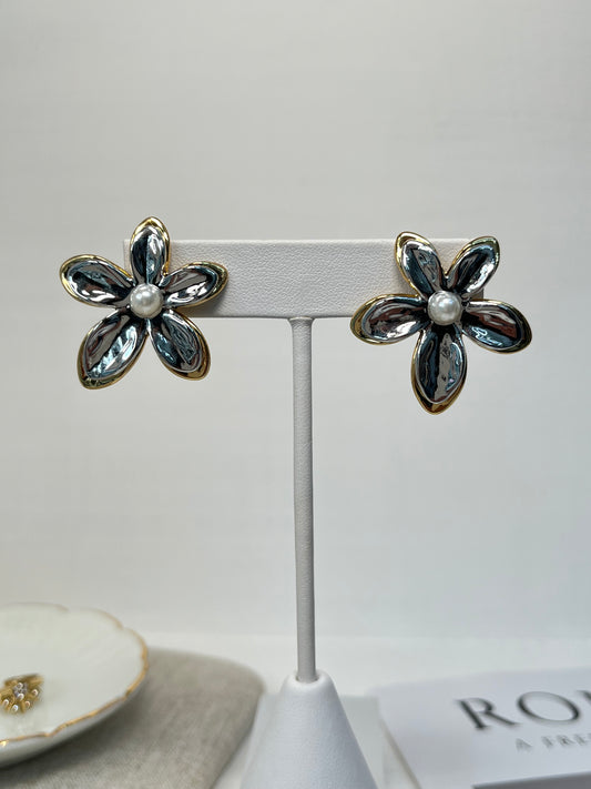 Aretes Flor Bicolor