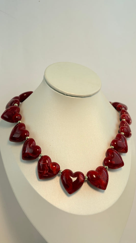 Collar, Aretes & Pulsera Red Heart
