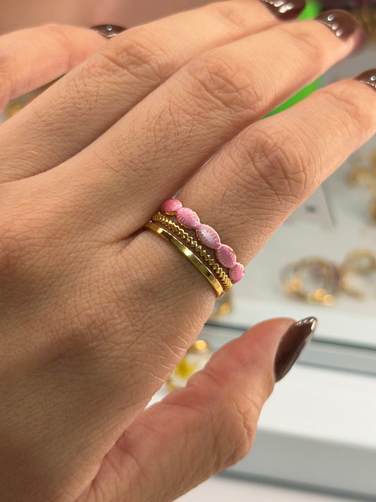 anillo triple mini circulos rosado