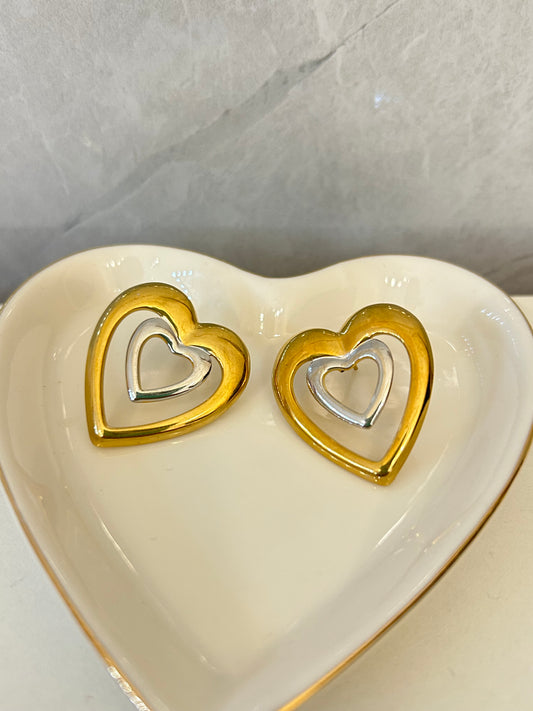Aretes corazon bicolor
