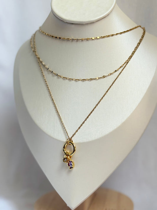 Collar triple con charm dorado