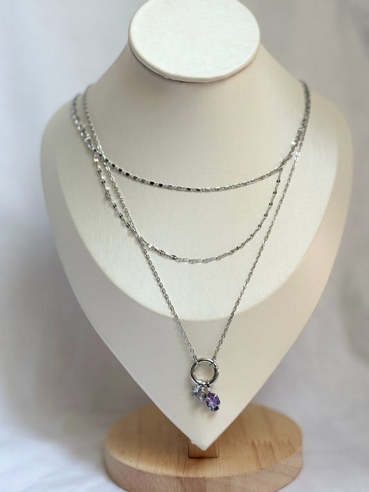 Collar triple con charm plata