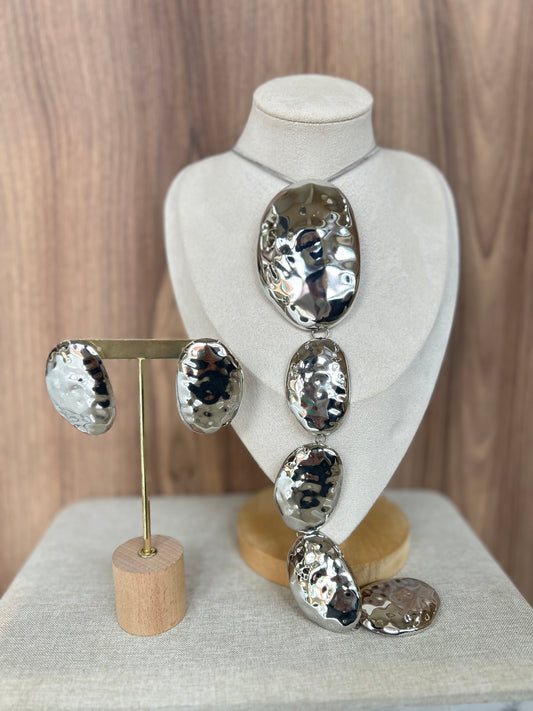 Collar & Aretes Maxi Stones plata