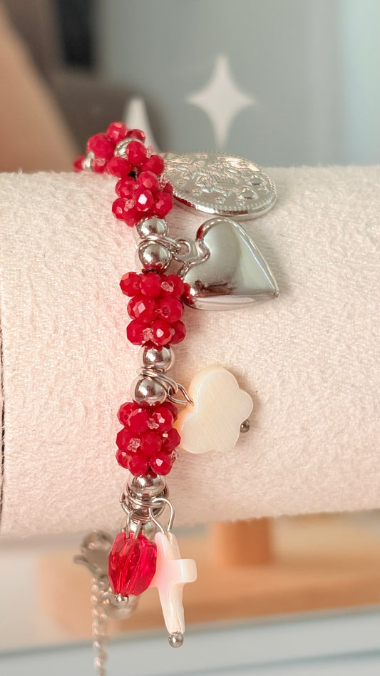 pulsera charm de rojo plata