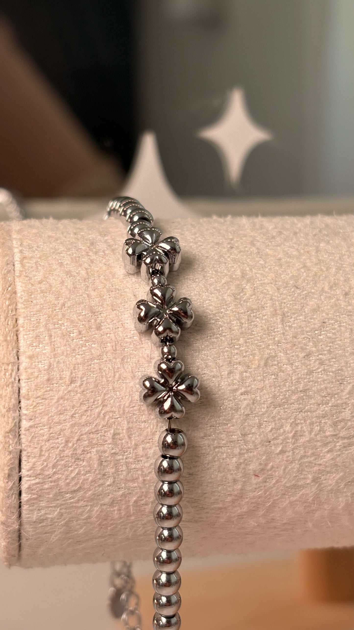 pulsera balines trebol plata