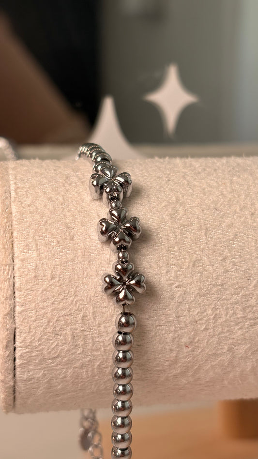 pulsera balines trebol plata