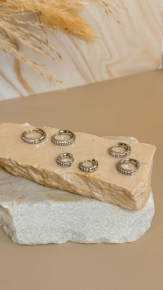 Set Aretes diamantes plata 3pzs
