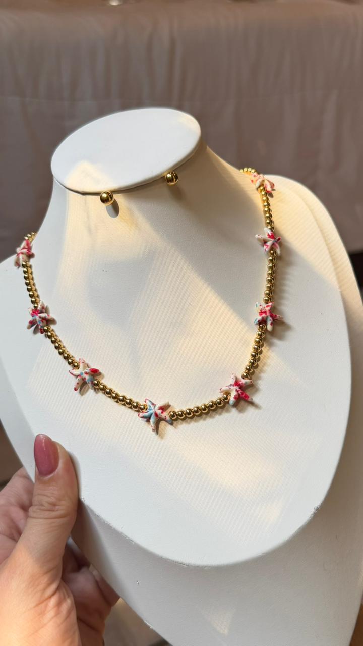 Collar & Aretes Starfish Rosa