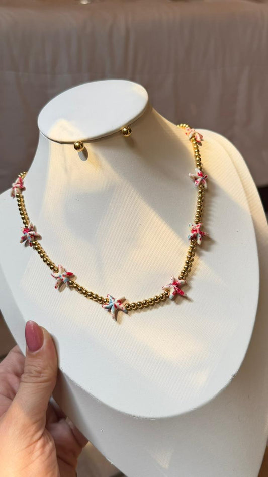 Collar & Aretes Starfish Rosa