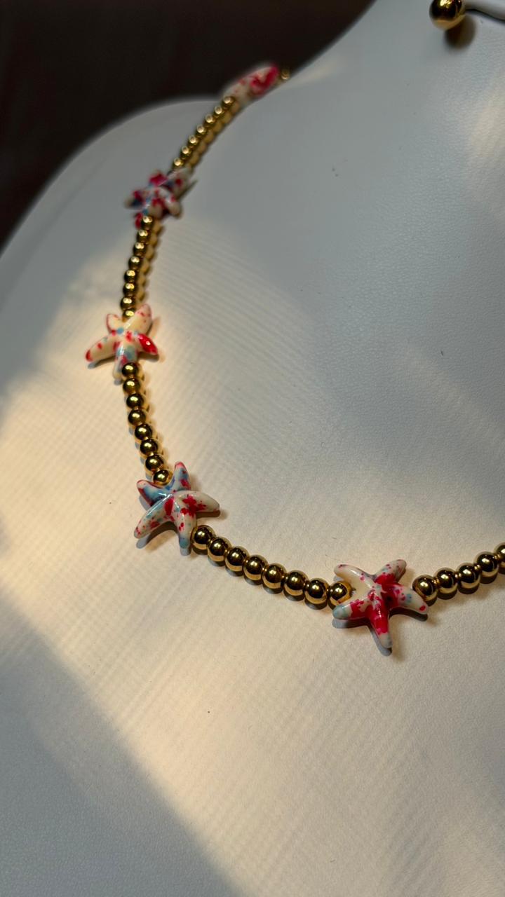 Collar & Aretes Starfish Rosa
