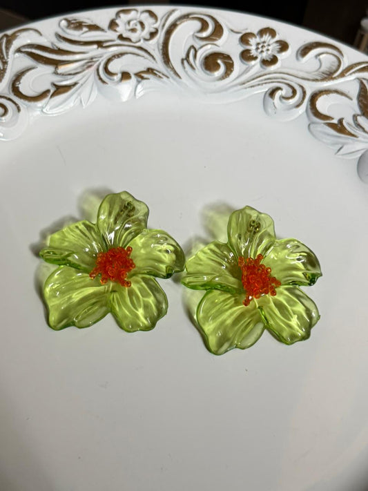 Aretes Maxi Flor Acrilico Verde