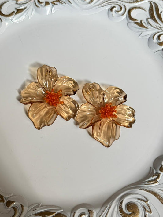 Aretes Maxi Flor Acrilico Cafe