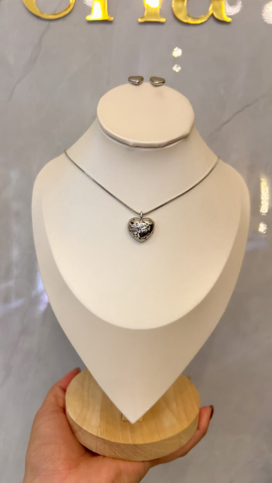 Collar & Aretes Heart Plata