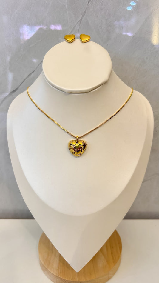 Collar & Aretes Heart Dorado