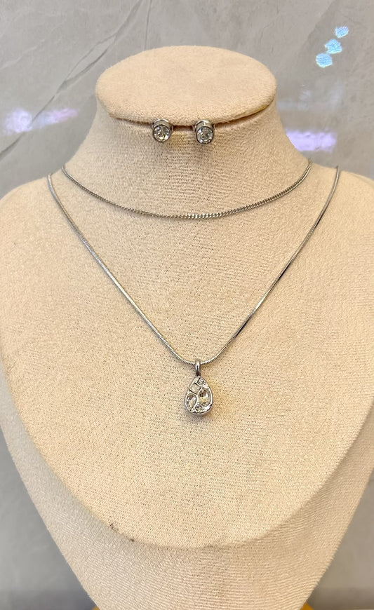 Collar & Aretes Diamond Plata